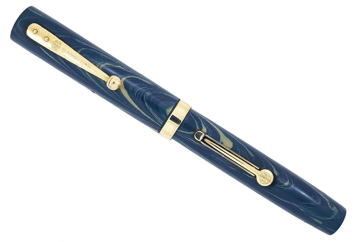 1920s WATERMAN 52V BLUE RIPPLE FOUNTAIN PEN WITH XF to BBB FLEXIBLE NIB IN RESTORED CONDITION