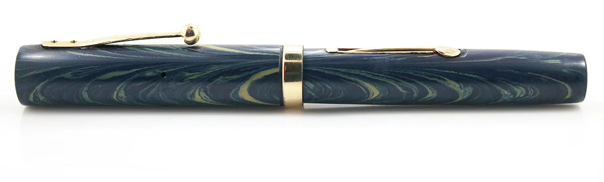 1920s WATERMAN 52V BLUE RIPPLE FOUNTAIN PEN WITH XF to BBB FLEXIBLE NIB IN RESTORED CONDITION