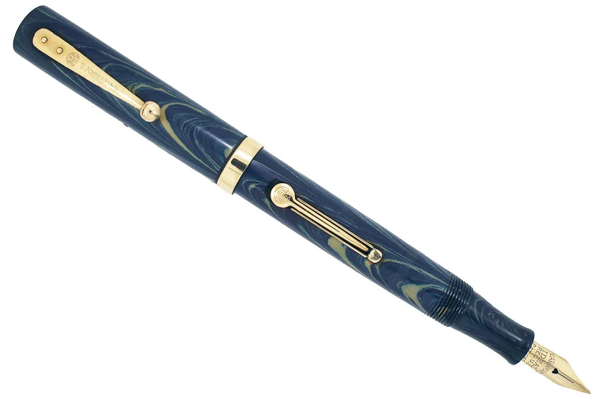 1920s WATERMAN 52V BLUE RIPPLE FOUNTAIN PEN WITH XF to BBB FLEXIBLE NIB IN RESTORED CONDITION