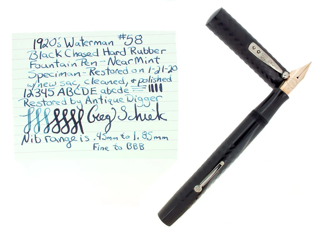 1920S WATERMAN 58 BCHR FOUNTAIN PEN F TO BBB 14K FLEXIBLE NIB RESTORED NEAR MINT