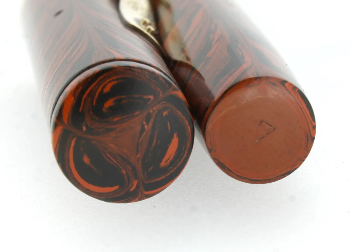 1920S WATERMAN #7 RED RIPPLE BROWN CAP BAND & KEYHOLE NIB FOUNTAIN PEN RESTORED