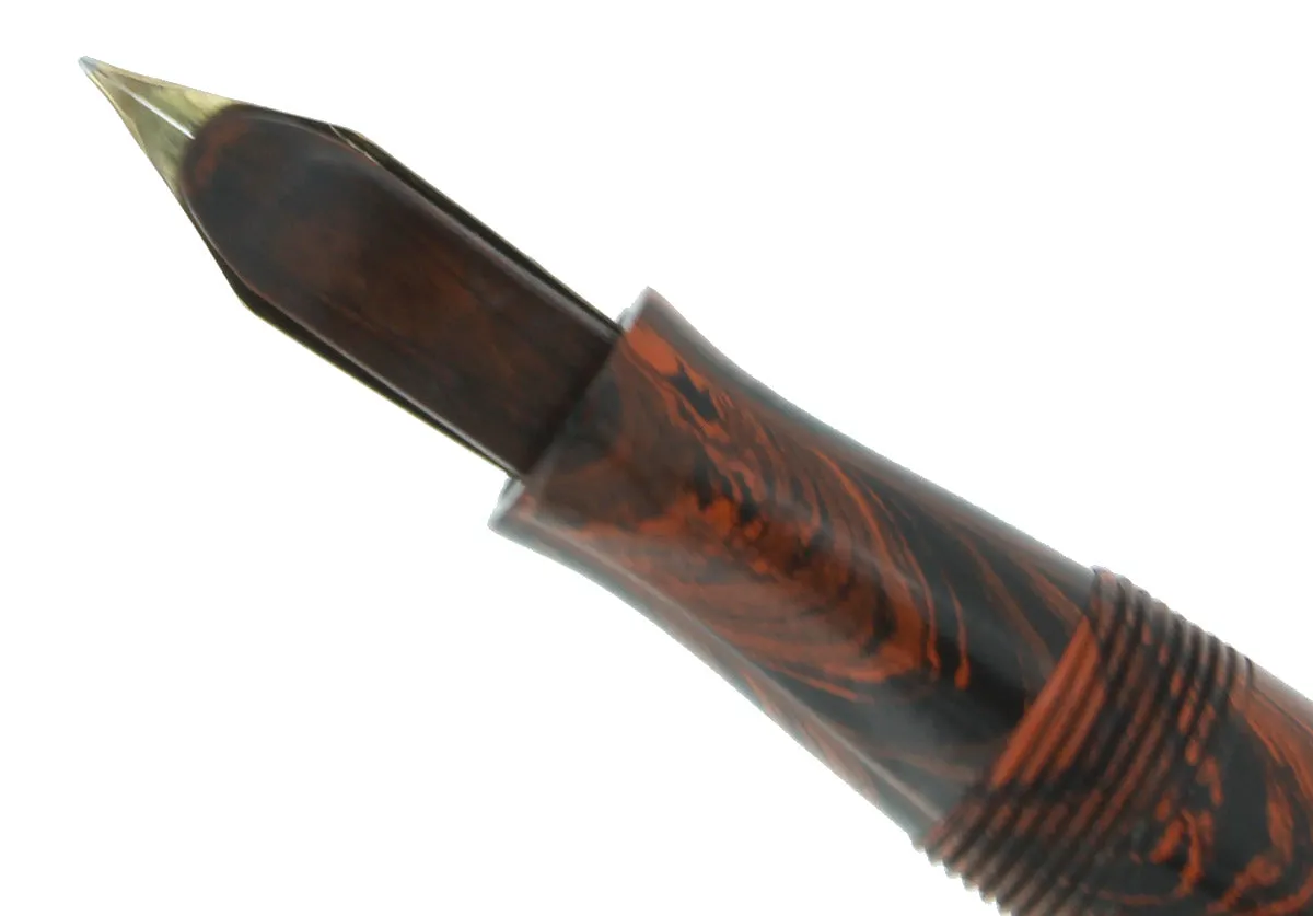 1920S WATERMAN #7 RED RIPPLE BROWN CAP BAND & KEYHOLE NIB FOUNTAIN PEN RESTORED