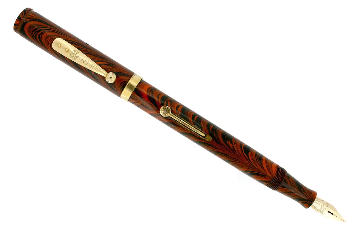 1920S WATERMAN #7 RED RIPPLE BROWN CAP BAND & KEYHOLE NIB FOUNTAIN PEN RESTORED