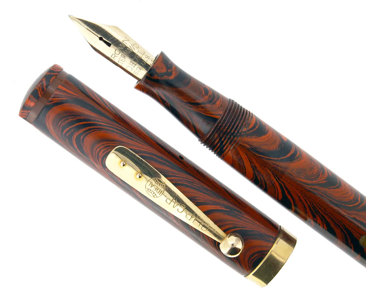 1920S WATERMAN #7 RED RIPPLE BROWN CAP BAND & KEYHOLE NIB FOUNTAIN PEN RESTORED
