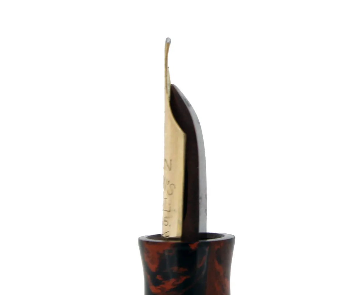 1920S WATERMAN #7 RED RIPPLE BROWN CAP BAND & KEYHOLE NIB FOUNTAIN PEN RESTORED