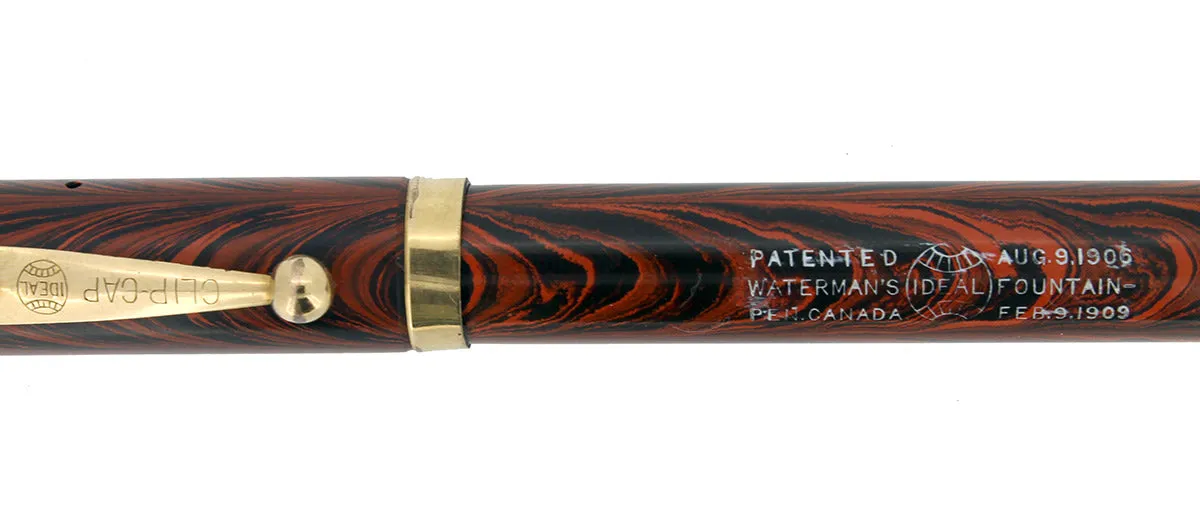 1920S WATERMAN #7 RED RIPPLE BROWN CAP BAND & KEYHOLE NIB FOUNTAIN PEN RESTORED
