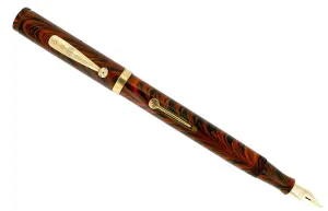 1920S WATERMAN #7 RED RIPPLE BROWN CAP BAND & KEYHOLE NIB FOUNTAIN PEN RESTORED