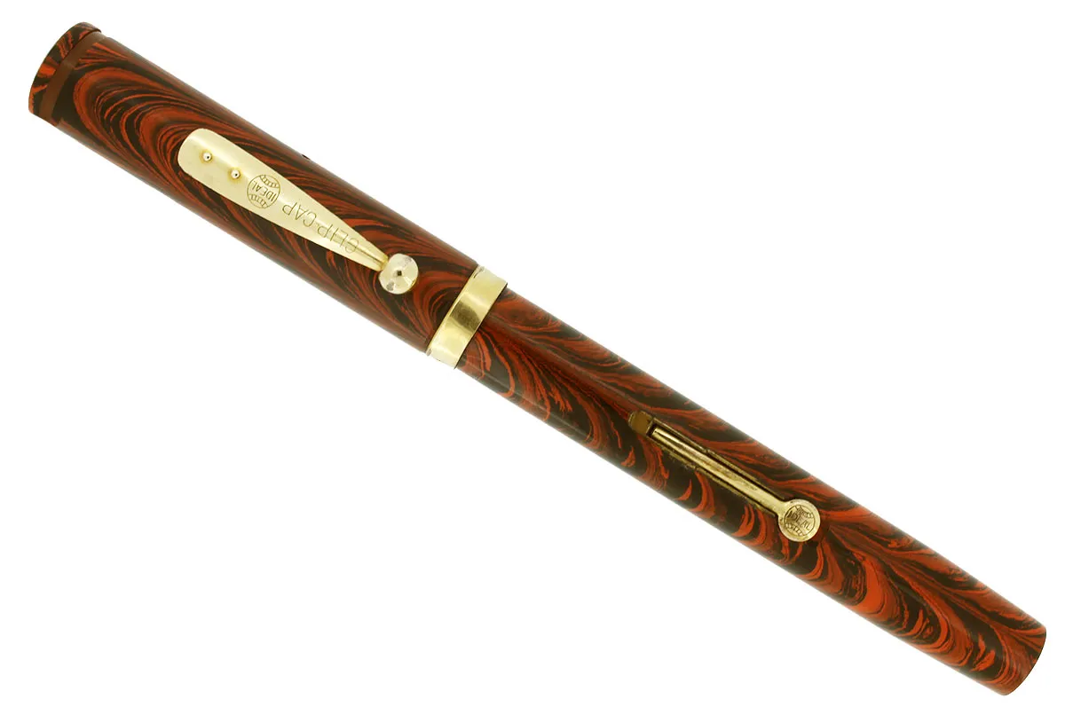 1920S WATERMAN #7 RED RIPPLE BROWN CAP BAND & KEYHOLE NIB FOUNTAIN PEN RESTORED