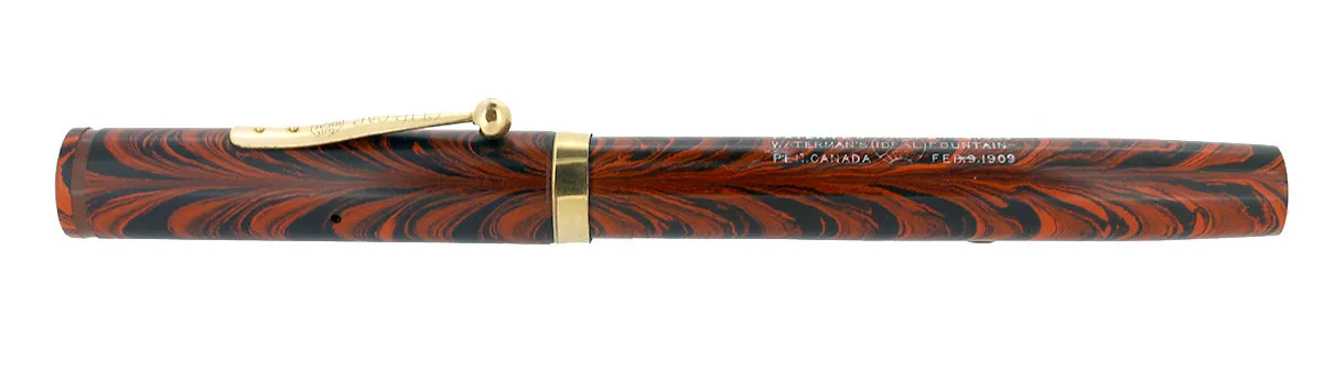 1920S WATERMAN #7 RED RIPPLE BROWN CAP BAND & KEYHOLE NIB FOUNTAIN PEN RESTORED