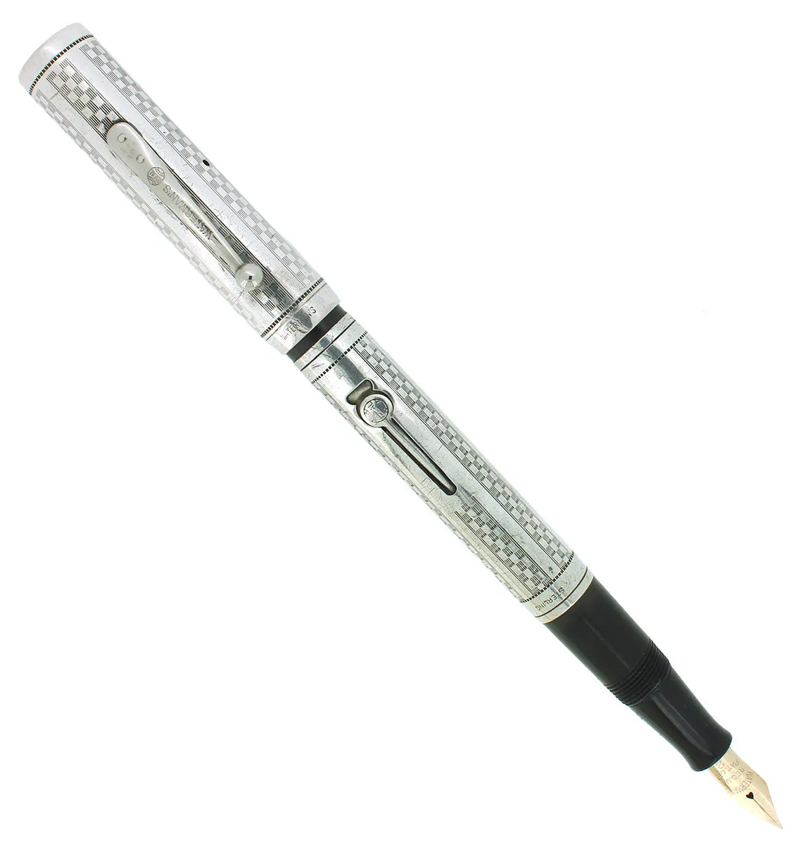 1920S WATERMAN STERLING GOTHIC 452 OVERLAY FOUNTAIN PEN XF-BB FLEX NIB RESTORED