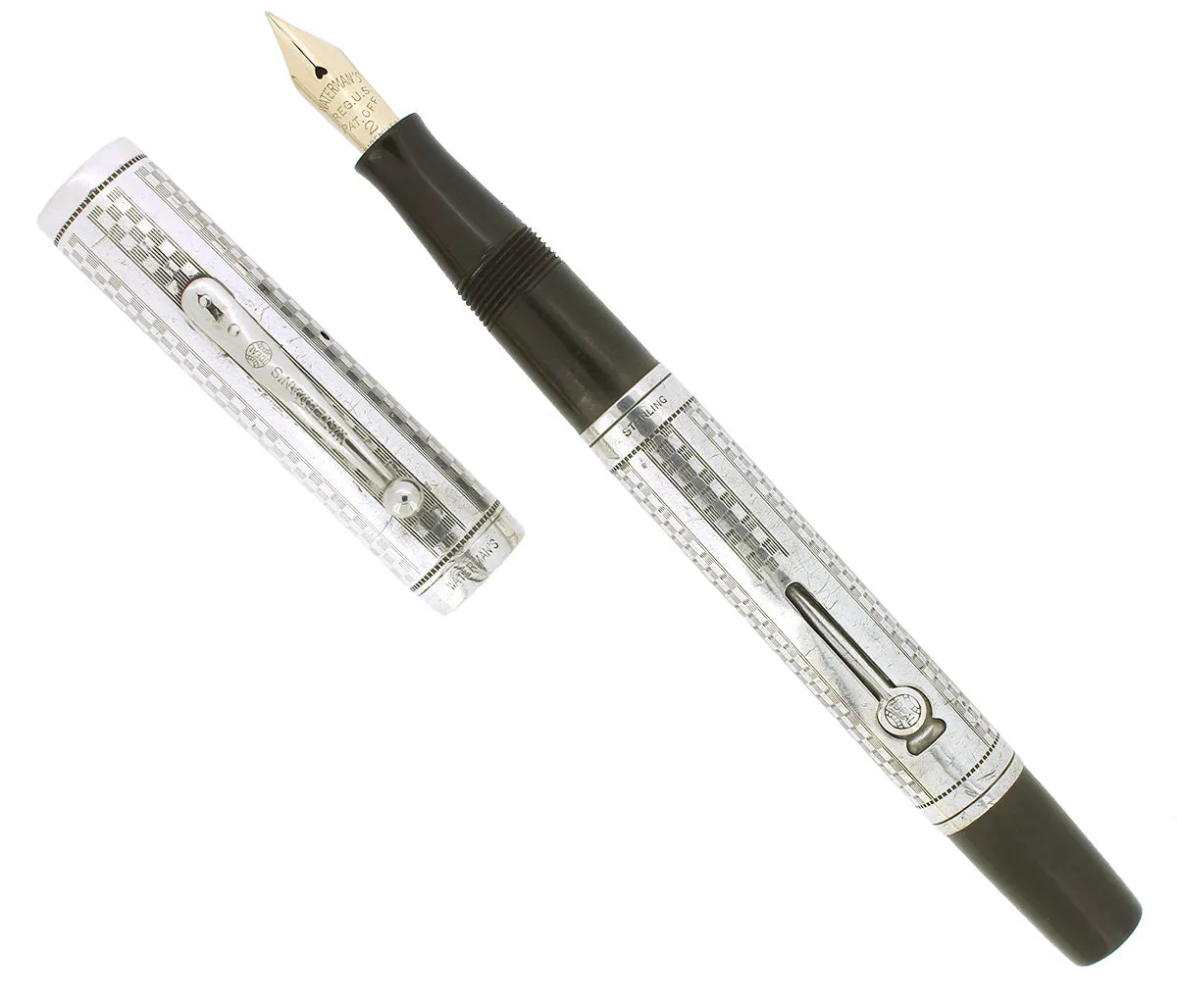 1920S WATERMAN STERLING GOTHIC 452 OVERLAY FOUNTAIN PEN XF-BB FLEX NIB RESTORED