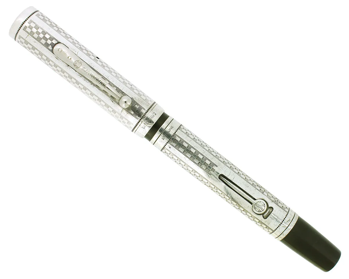 1920S WATERMAN STERLING GOTHIC 452 OVERLAY FOUNTAIN PEN XF-BB FLEX NIB RESTORED