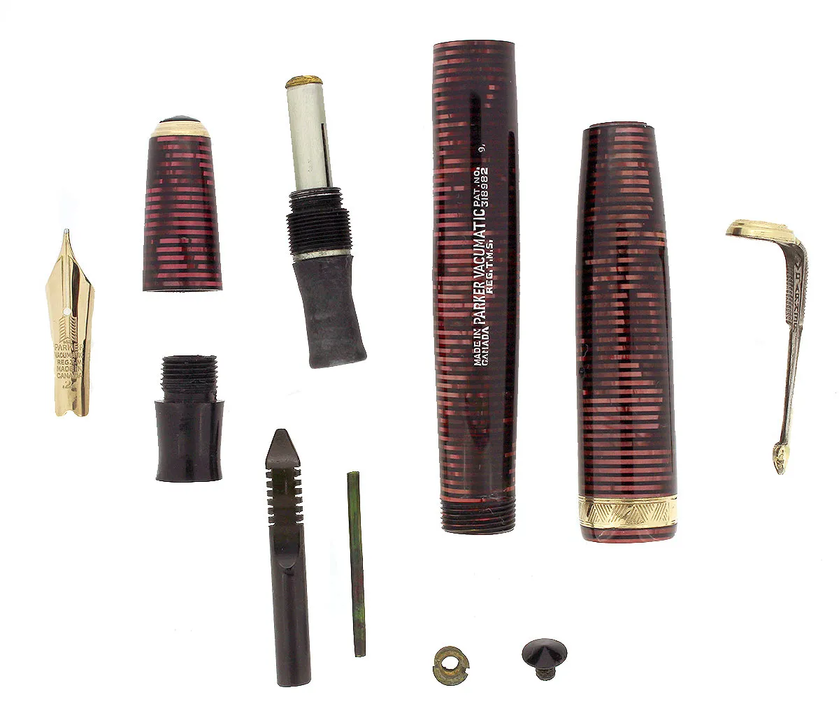 1939 PARKER BURGUNDY VACUMATIC DOUBLE JEWEL FOUNTAIN PEN M - BBB FLEX NIB RESTORED