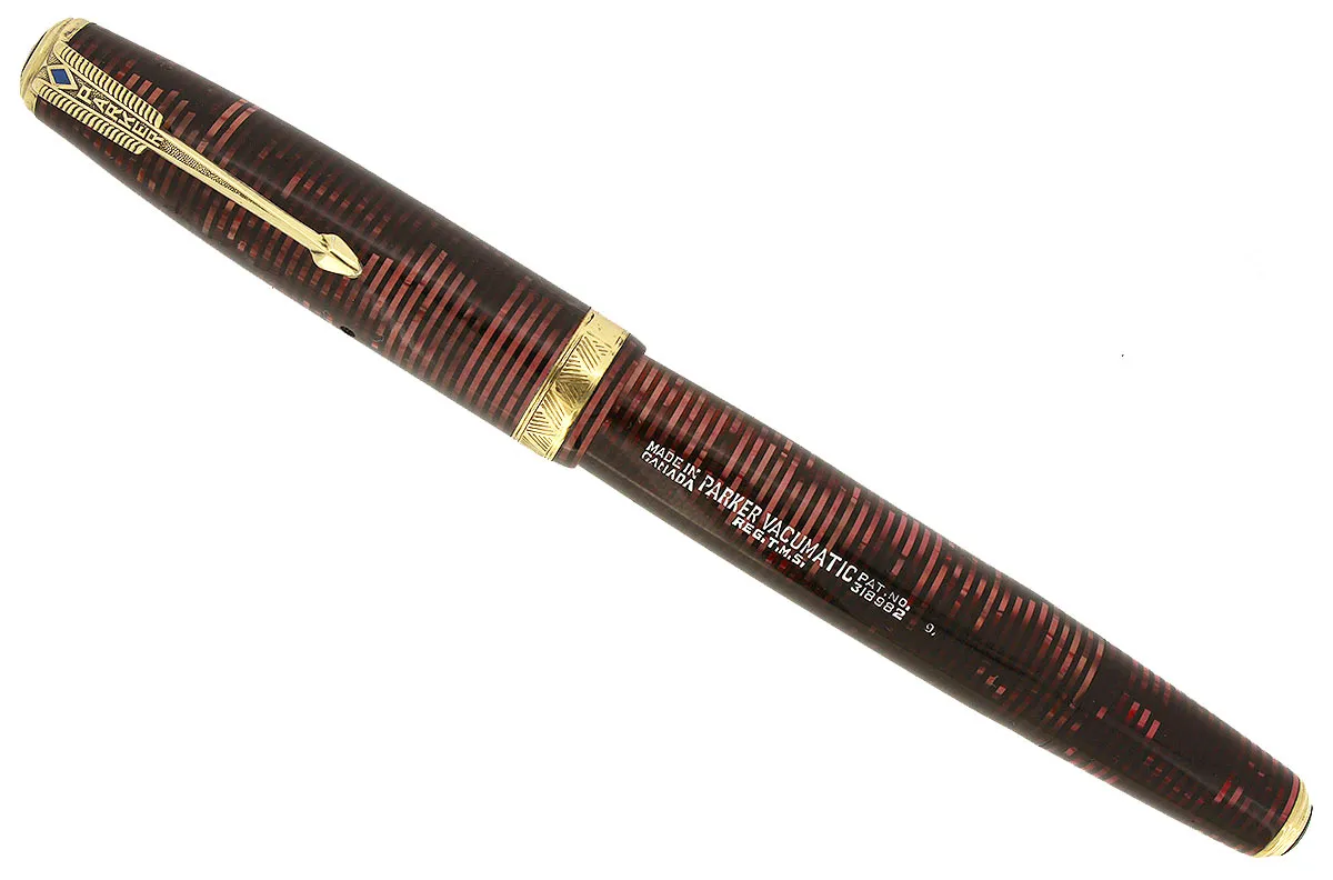 1939 PARKER BURGUNDY VACUMATIC DOUBLE JEWEL FOUNTAIN PEN M - BBB FLEX NIB RESTORED