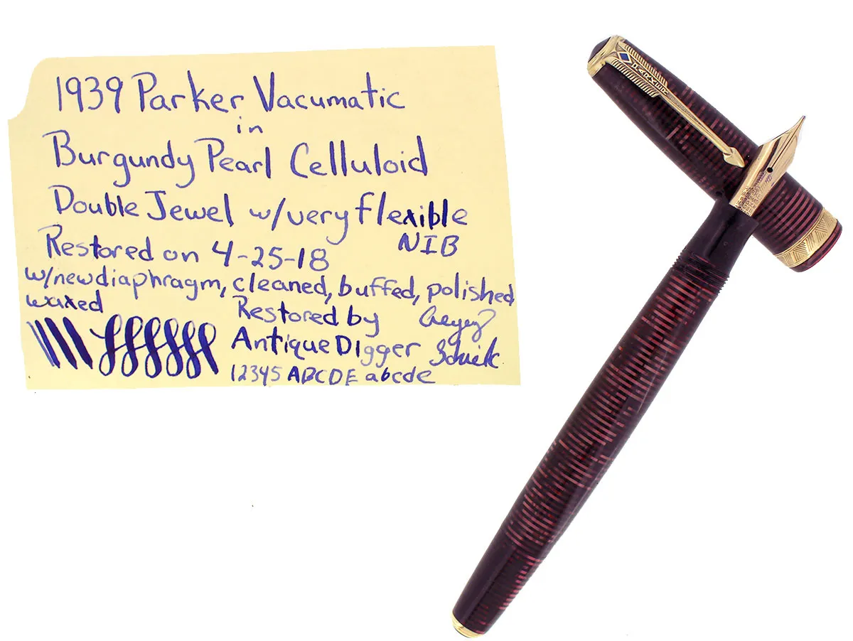 1939 PARKER BURGUNDY VACUMATIC DOUBLE JEWEL FOUNTAIN PEN M - BBB FLEX NIB RESTORED