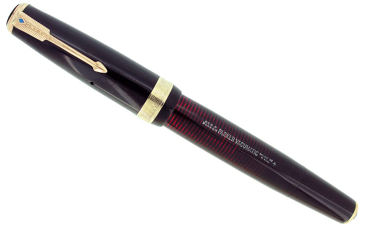 1940 PARKER JET BLACK SENIOR MAXIMA VACUMATIC M-BBB 2.12MM FLEX NIB RESTORED