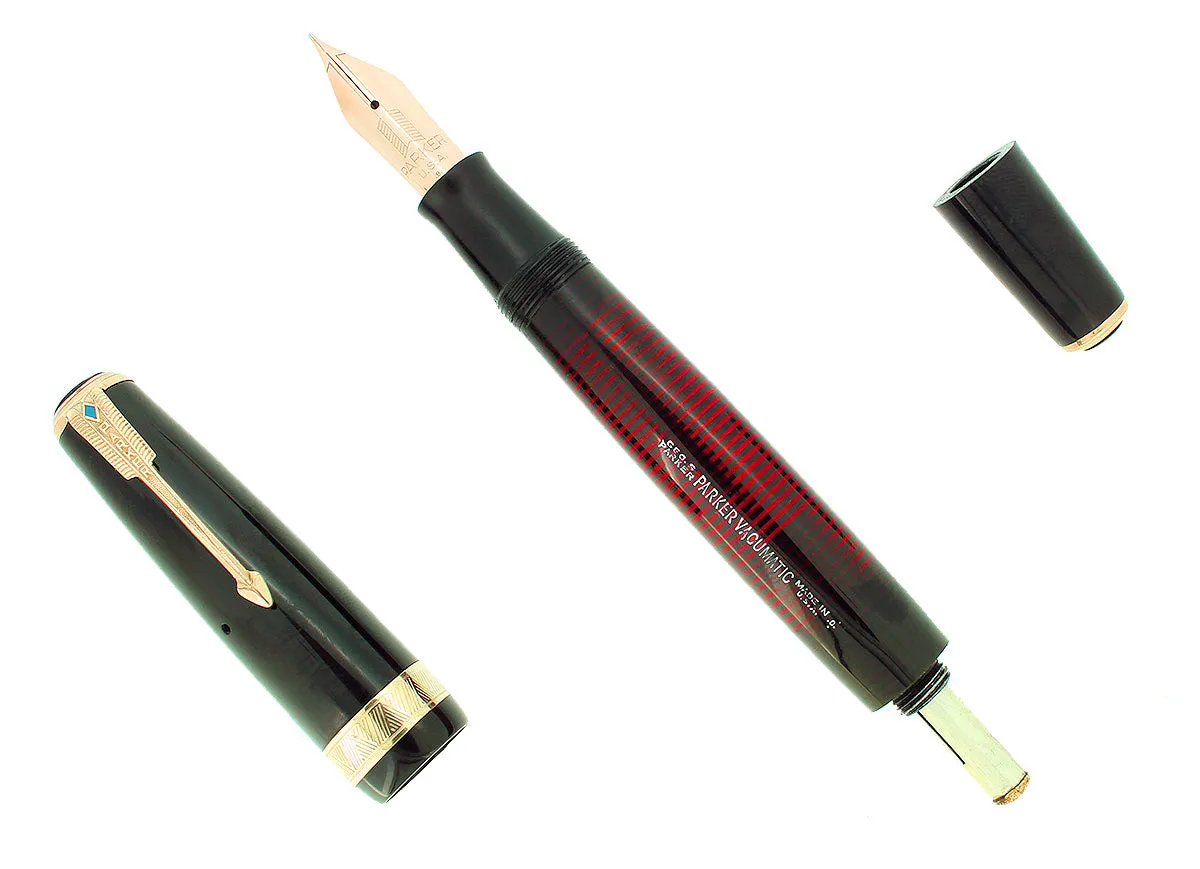 1940 PARKER JET BLACK SENIOR MAXIMA VACUMATIC M-BBB 2.12MM FLEX NIB RESTORED