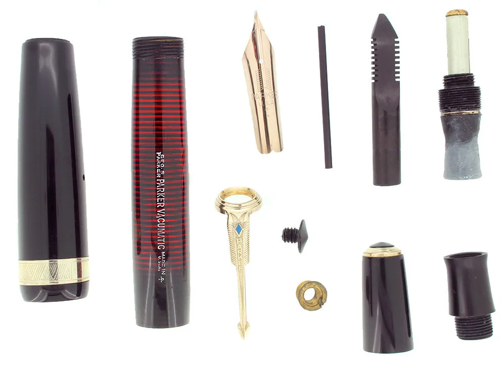 1940 PARKER JET BLACK SENIOR MAXIMA VACUMATIC M-BBB 2.12MM FLEX NIB RESTORED