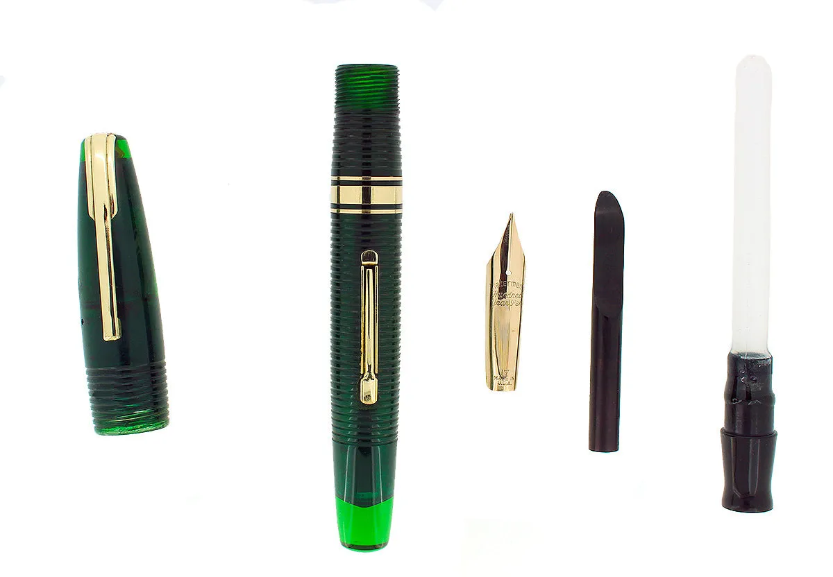 1940 TRANSPARENT GREEN WATERMAN 100 HUNDRED YEAR FOUNTAIN PEN M-BBB  FLEX NIB RESTORED
