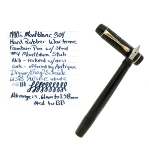 1940S MONTBLANC 304 WARTIME SAFETY EYEDROPPER-FILL FOUNTAIN PEN STUB NIB RESTORED