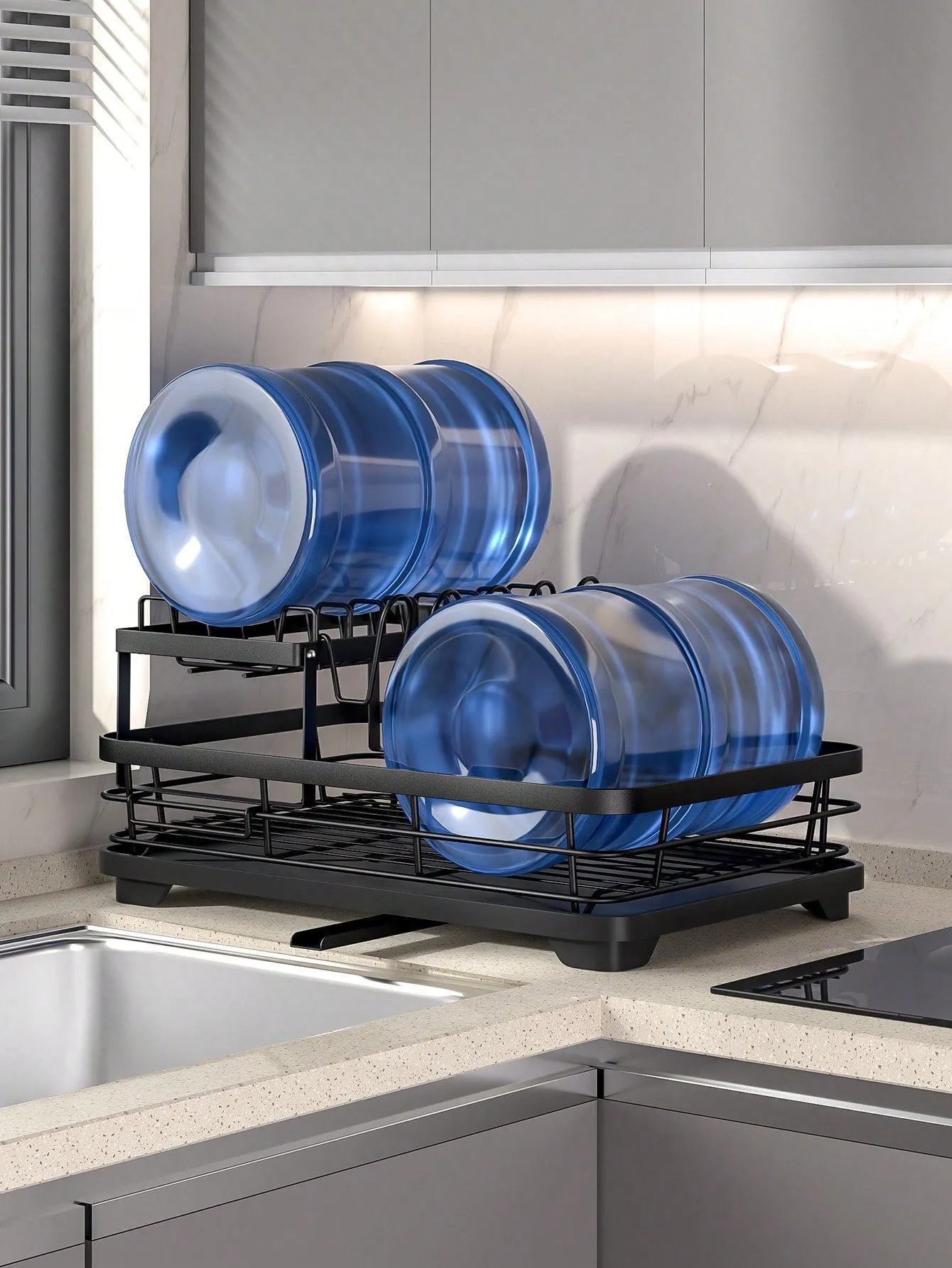 2-Tier Dish Rack with Drain Board & Utensil Organizer – Efficiently Dry & Organize Your Kitchen Essentials!