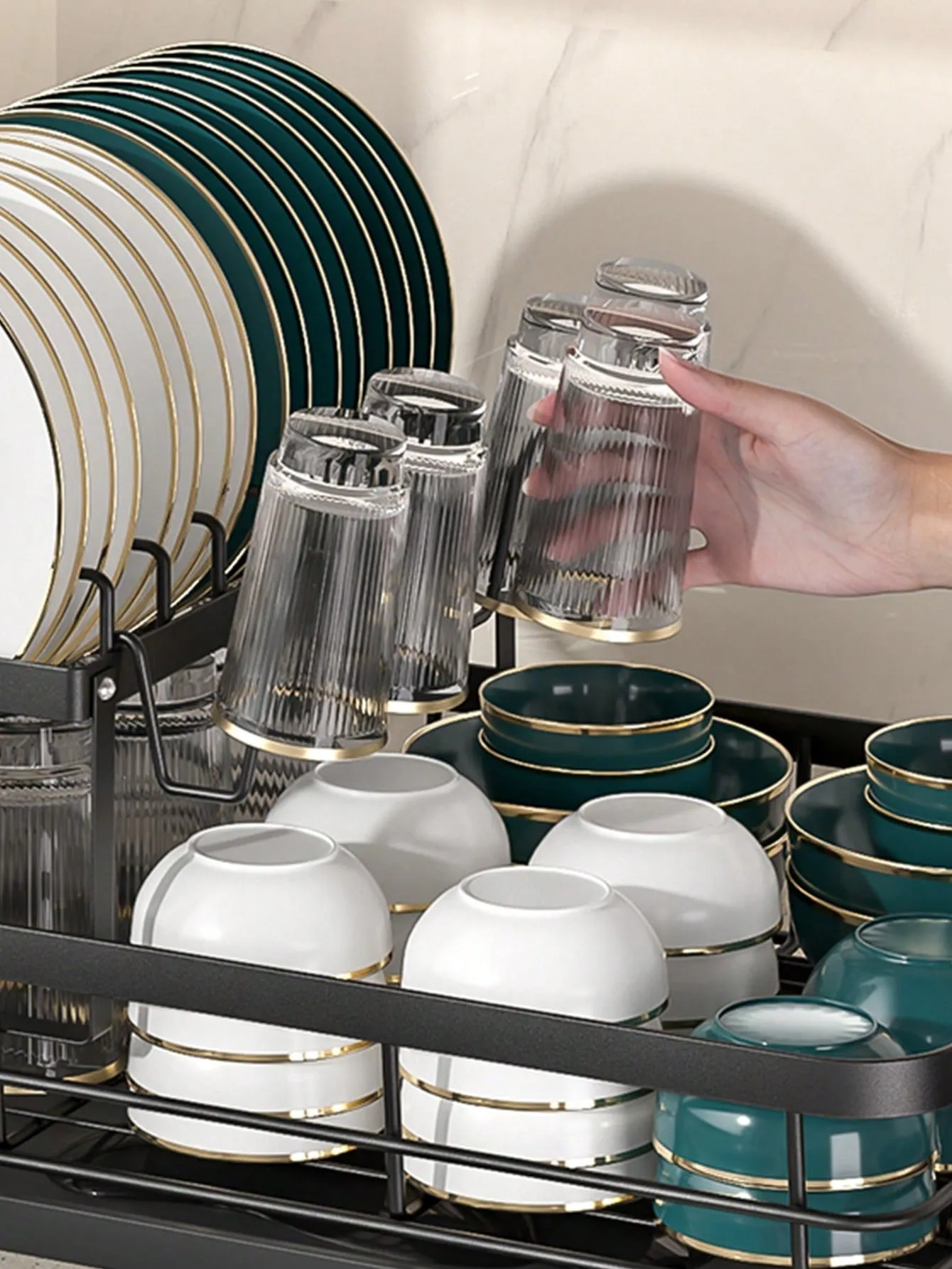 2-Tier Dish Rack with Drain Board & Utensil Organizer – Efficiently Dry & Organize Your Kitchen Essentials!
