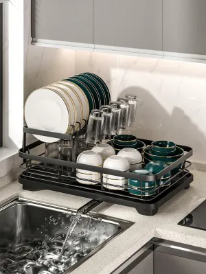 2-Tier Dish Rack with Drain Board & Utensil Organizer – Efficiently Dry & Organize Your Kitchen Essentials!