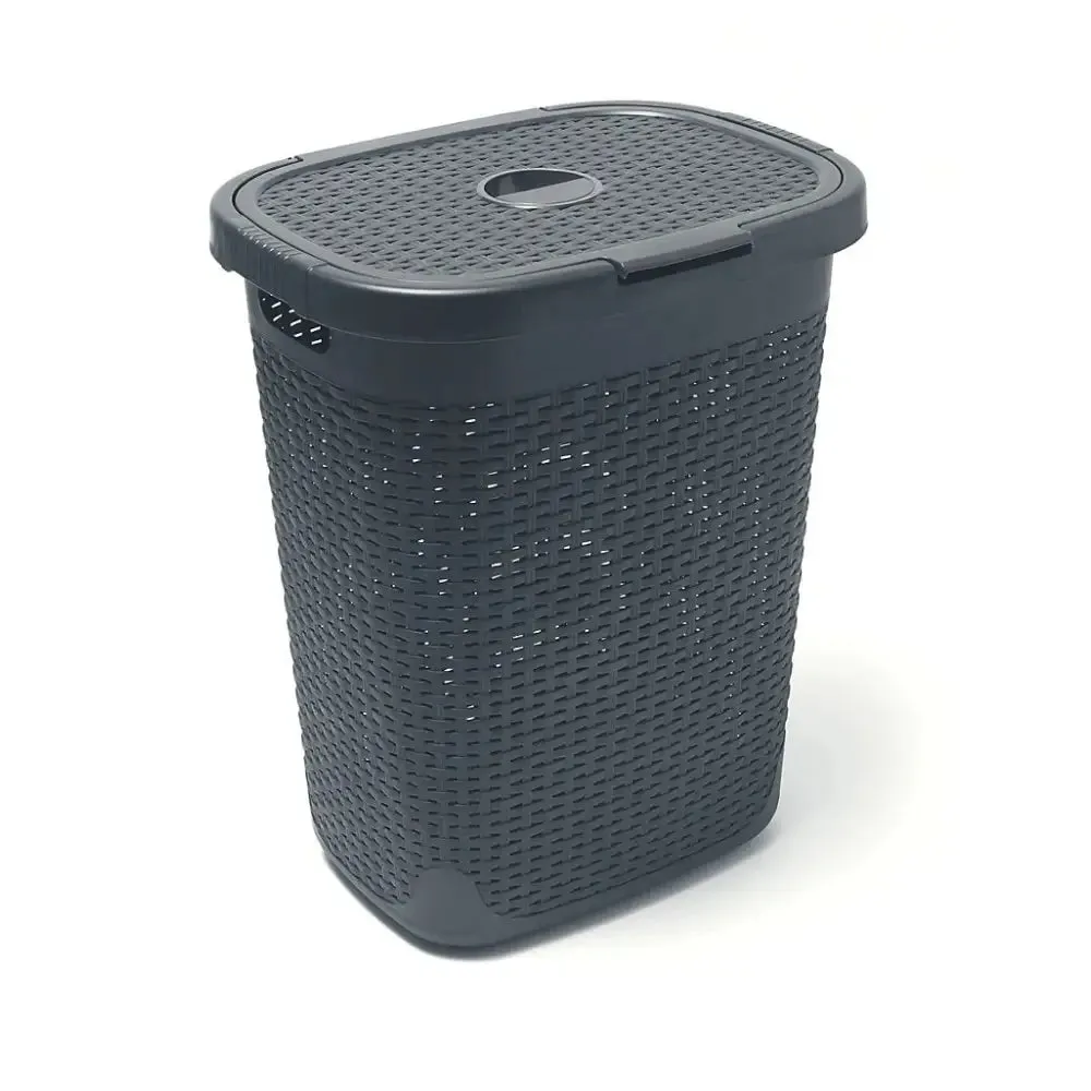 Addis Rattan Effect Laundry Hamper 50L - Beige & Charcoal Available