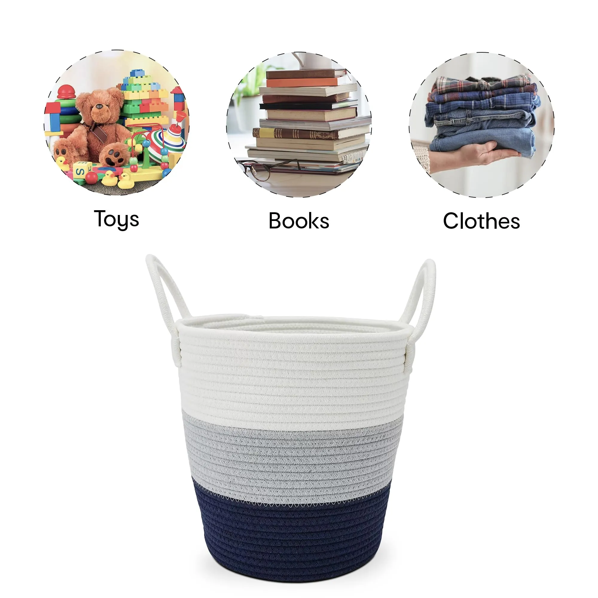 Anko Stripe Rope Basket (Medium) | Laundry Basket |Woven Household Organiser Unit| Cotton Rope Laundry Basket |Multipurpose Storage Organiser for Wardrobe/Bathroom/Home/Kitchen