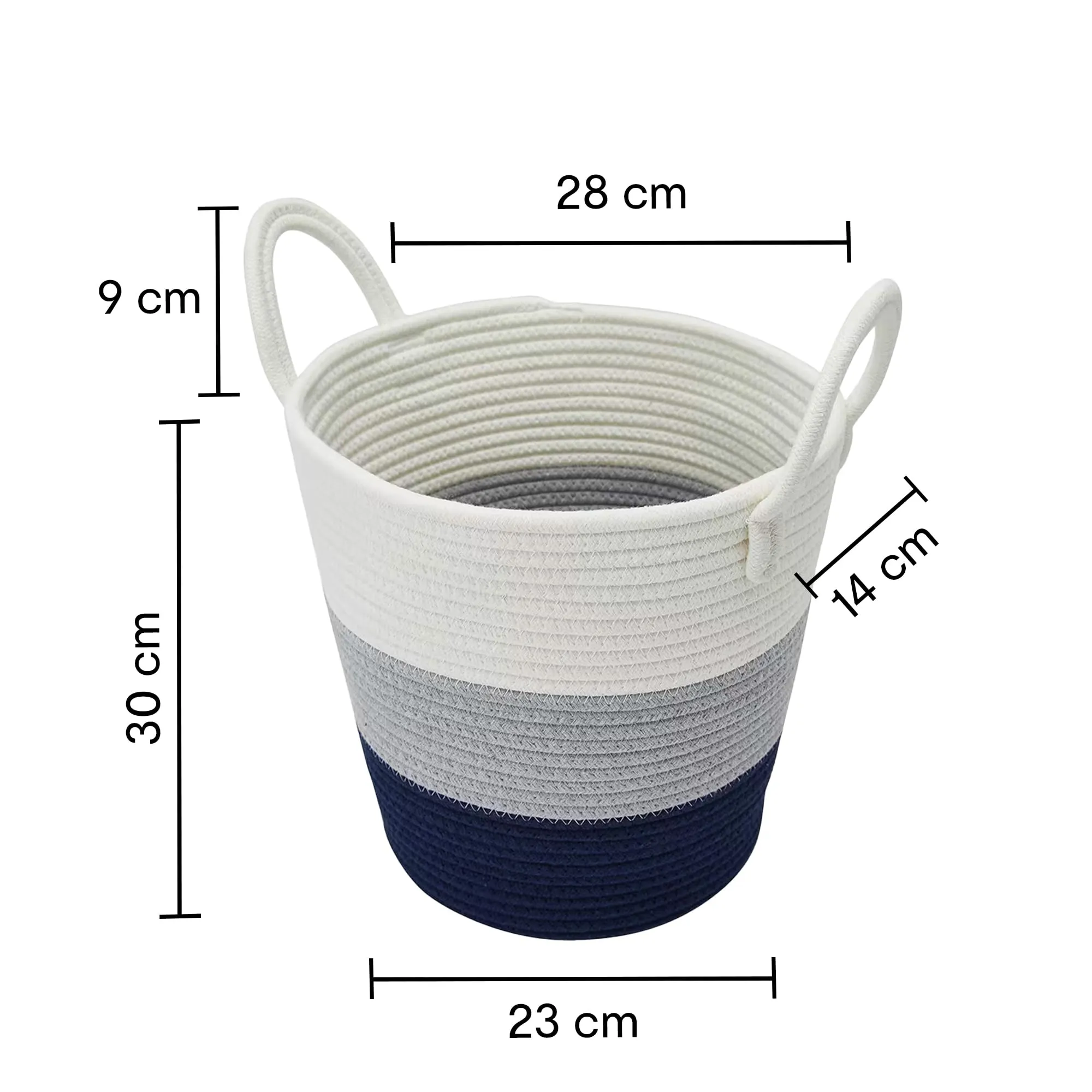Anko Stripe Rope Basket (Medium) | Laundry Basket |Woven Household Organiser Unit| Cotton Rope Laundry Basket |Multipurpose Storage Organiser for Wardrobe/Bathroom/Home/Kitchen