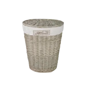 Antique Wash Oval Wicker Laundry Basket with Lining