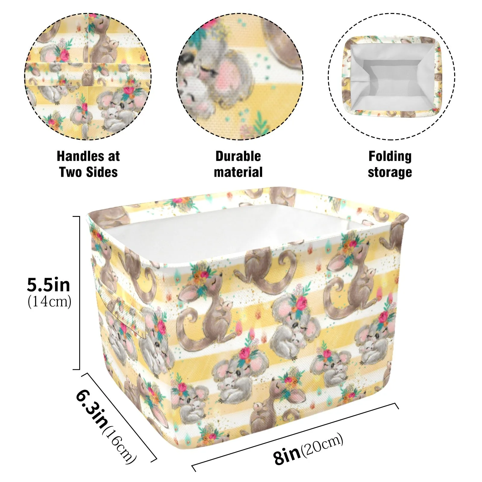 Australian Animals Koala, Kangaroo Candy Strip Fabric Storage Basket
