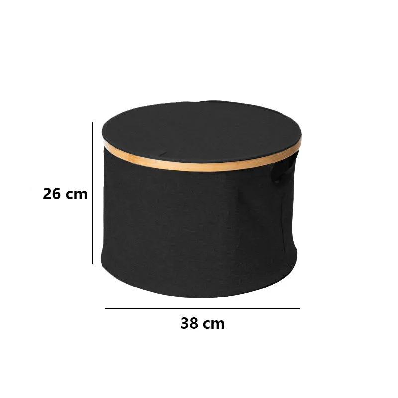 Bamboo-framed Large Laundry Hamper with Lid Cylinder Black