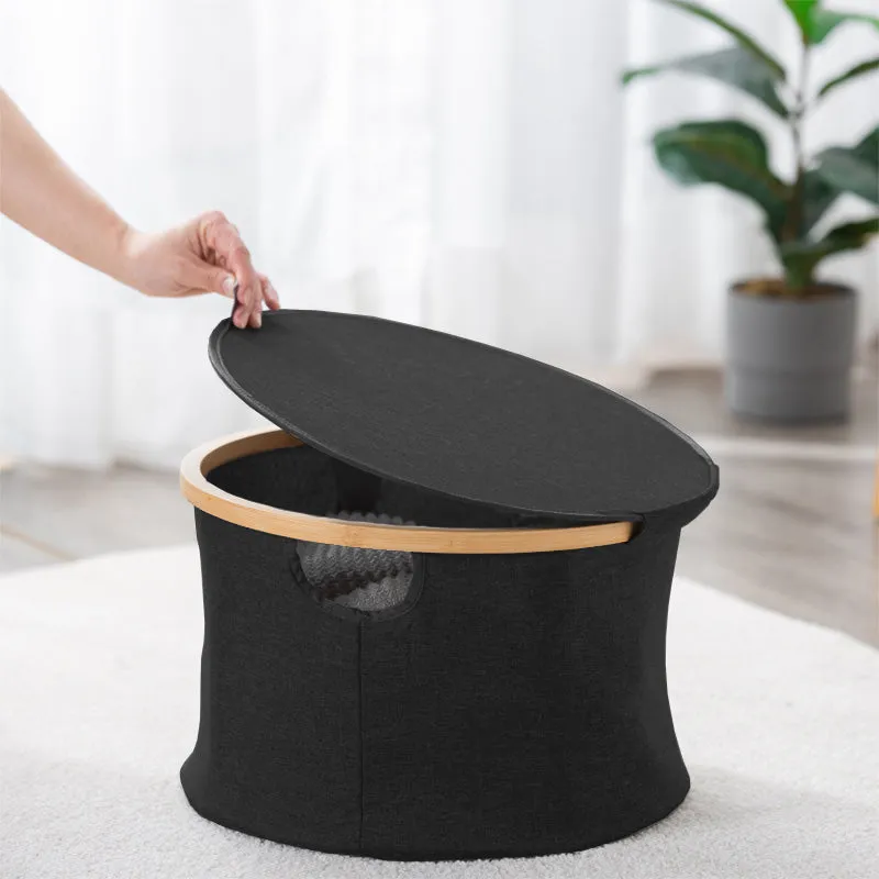 Bamboo-framed Large Laundry Hamper with Lid Cylinder Black