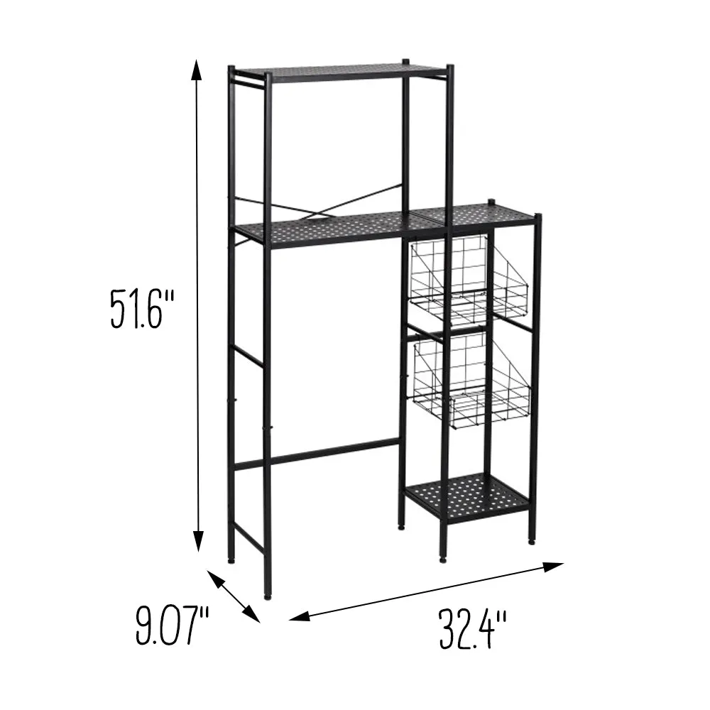 Black Over-the-Toilet Space Saver with Reversible Side Shelving