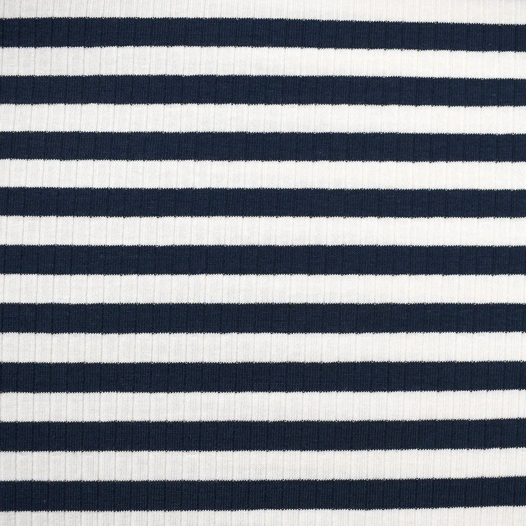 Breton Stripe Rib Jersey Knit Navy/Vanilla