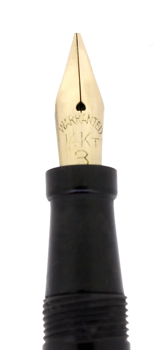 C1912 JAXON BLACK CHASED HARD RUBBER STUD FILLER FOUNTAIN PEN RESTORED