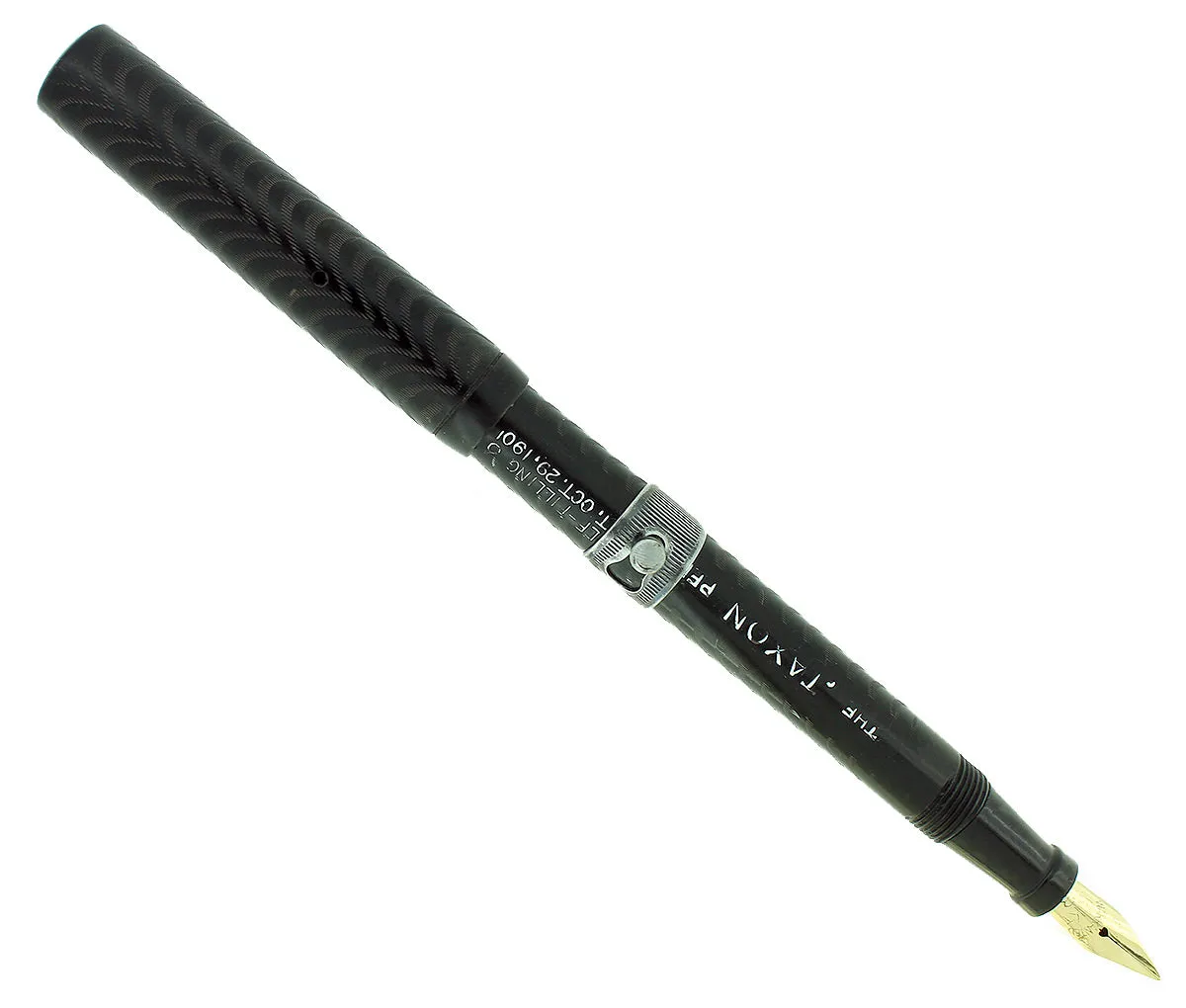 C1912 JAXON BLACK CHASED HARD RUBBER STUD FILLER FOUNTAIN PEN RESTORED