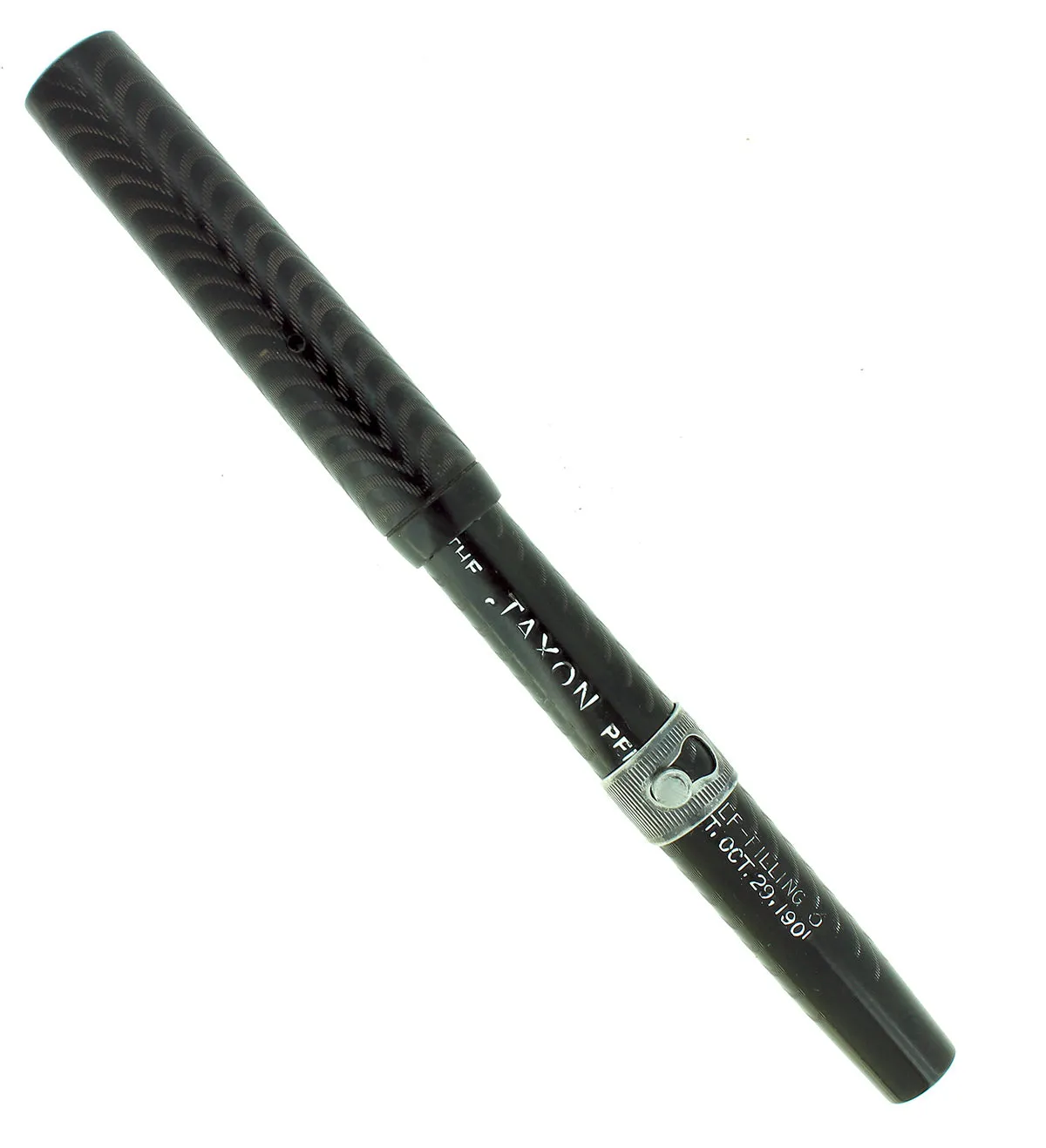 C1912 JAXON BLACK CHASED HARD RUBBER STUD FILLER FOUNTAIN PEN RESTORED