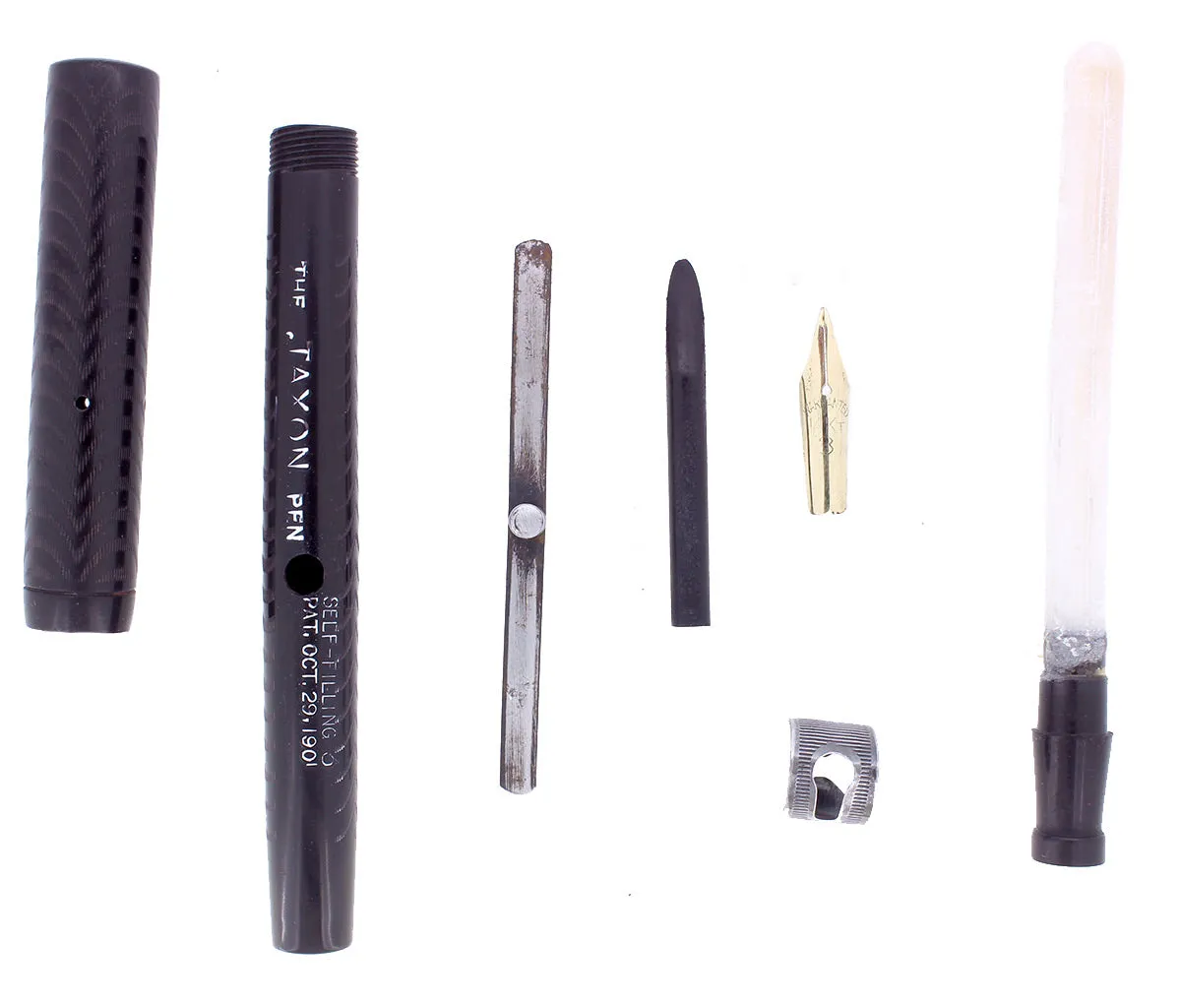 C1912 JAXON BLACK CHASED HARD RUBBER STUD FILLER FOUNTAIN PEN RESTORED
