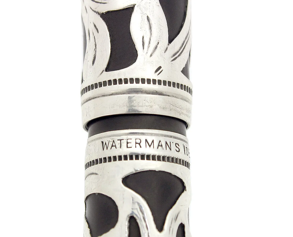 C1912 WATERMAN 442 SAFETY STERLING TREFOIL VINE PATTERN FOUNTAIN PEN RESTORED