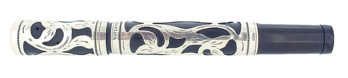 C1912 WATERMAN 442 SAFETY STERLING TREFOIL VINE PATTERN FOUNTAIN PEN RESTORED