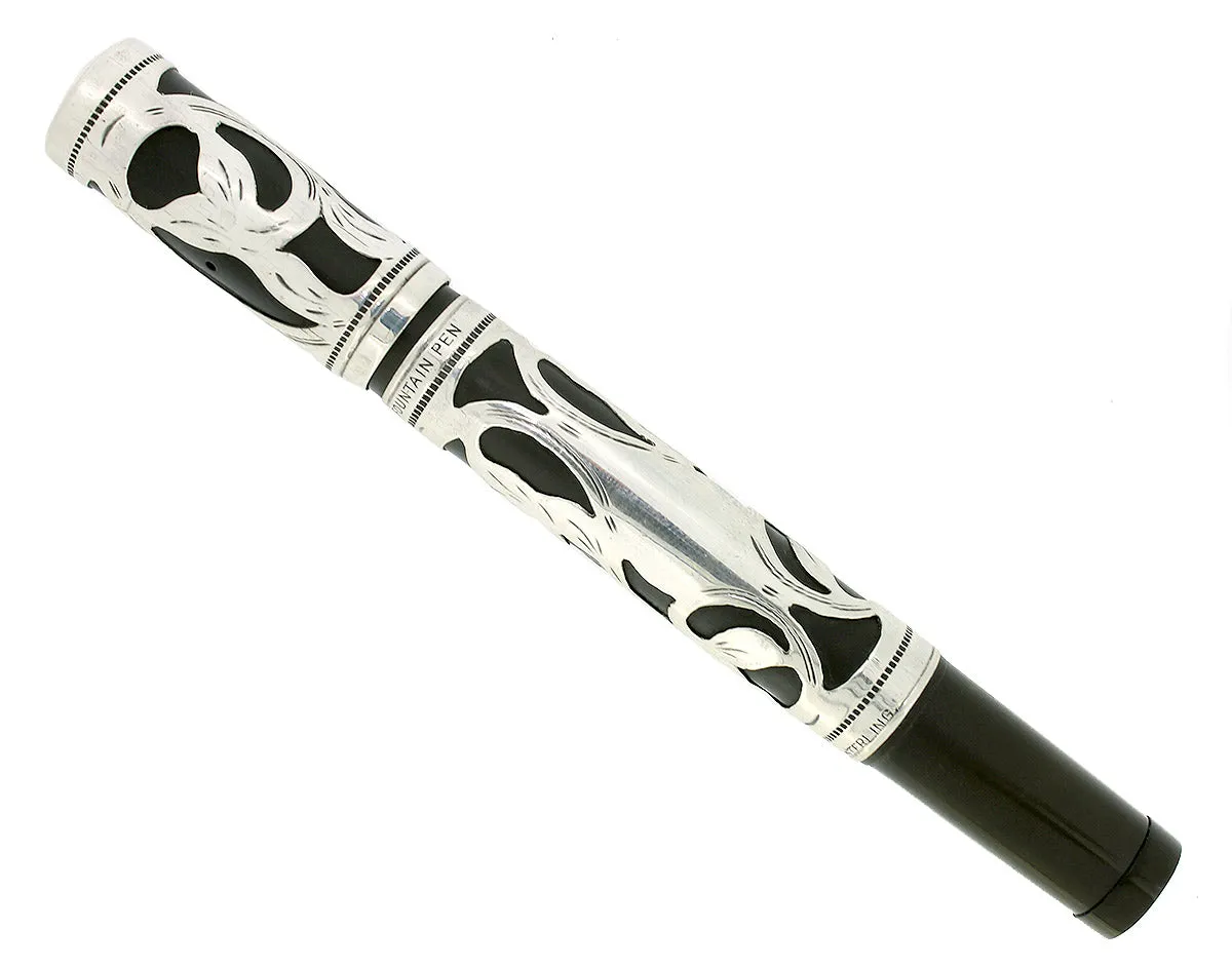 C1912 WATERMAN 442 SAFETY STERLING TREFOIL VINE PATTERN FOUNTAIN PEN RESTORED