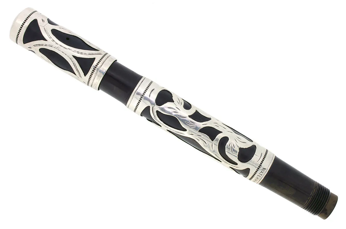 C1912 WATERMAN 442 SAFETY STERLING TREFOIL VINE PATTERN FOUNTAIN PEN RESTORED