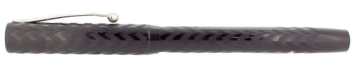 C1915 KRAKER BLACK CHASED HARD RUBBER FILLER FOUNTAIN PEN RESTORED NEAR MINT