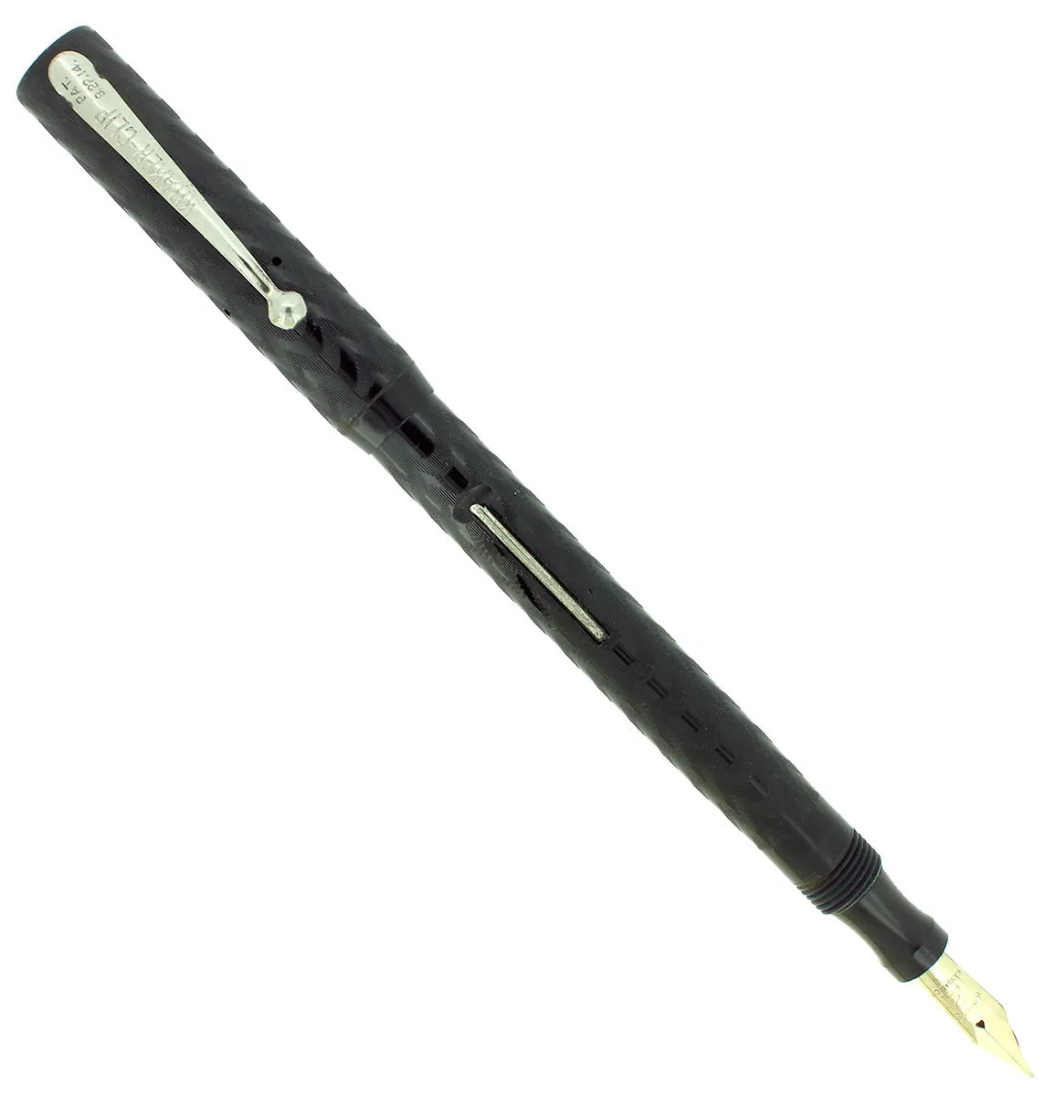 C1915 KRAKER BLACK CHASED HARD RUBBER FILLER FOUNTAIN PEN RESTORED NEAR MINT