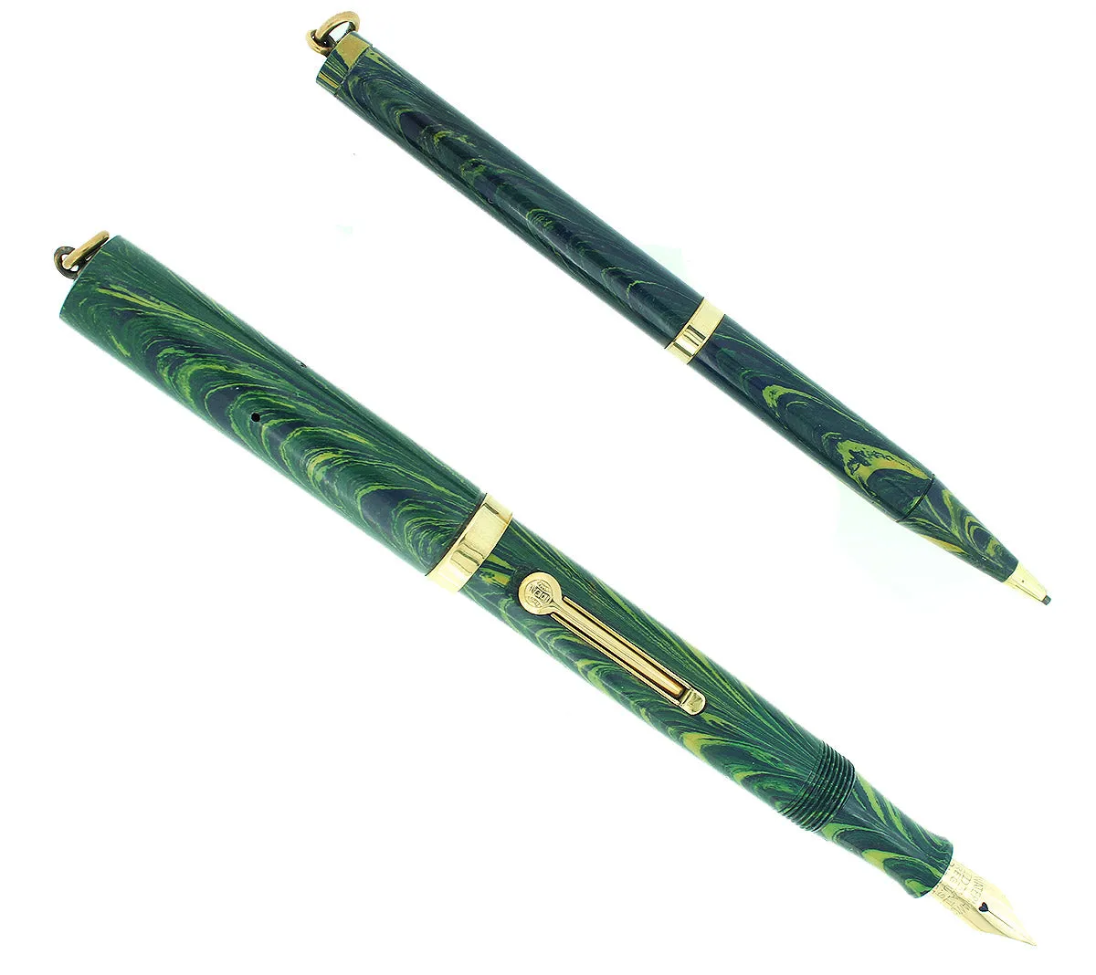 C1928 WATERMAN BLUE RIPPLE 52V FOUNTAIN PEN AND PENCIL SET XF - BBB NIB RESTORED