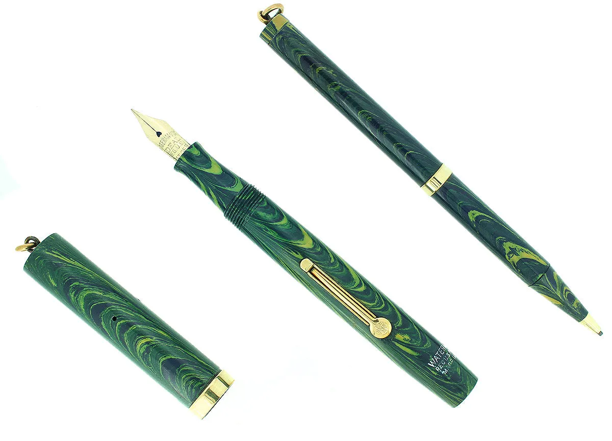 C1928 WATERMAN BLUE RIPPLE 52V FOUNTAIN PEN AND PENCIL SET XF - BBB NIB RESTORED
