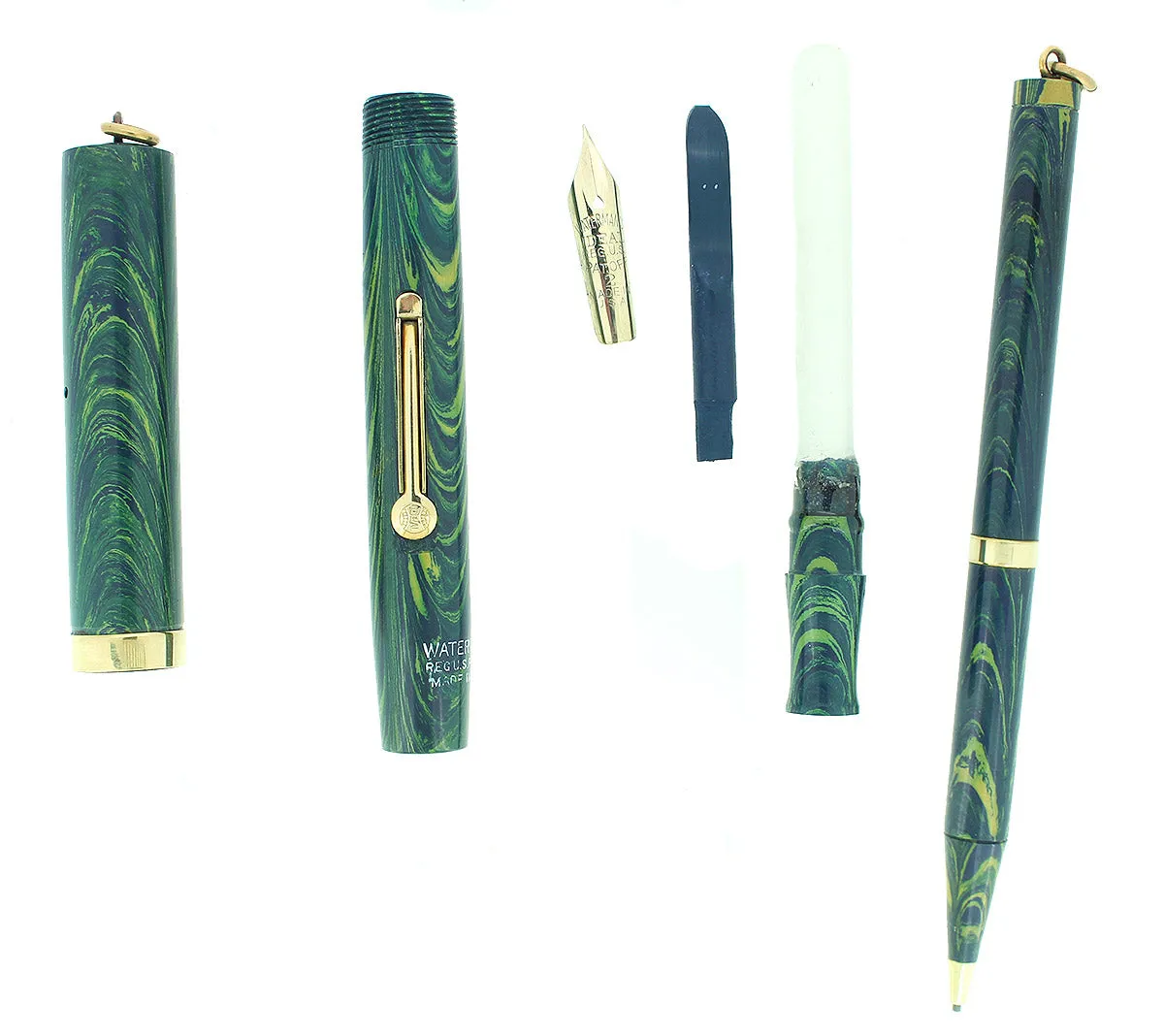 C1928 WATERMAN BLUE RIPPLE 52V FOUNTAIN PEN AND PENCIL SET XF - BBB NIB RESTORED