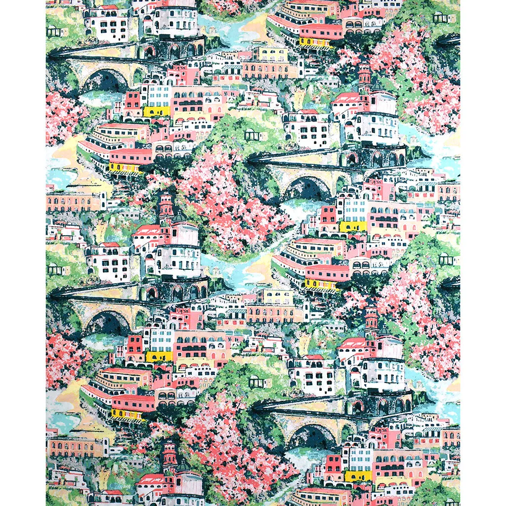 Capri Amalfi Coastline Premium Cotton Coral/Aqua